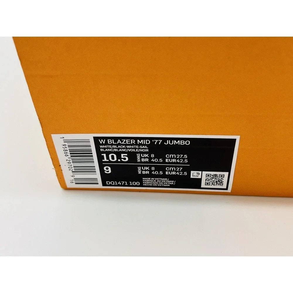 Nike Blazer Mid 77 Jumbo White Black Sail Women's 10.5 / Men's 9 (DQ1471-100)